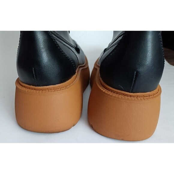 Mango Charles Boots MNG Size 9.5 US EUR 41 Lace-up Leather Black Tall Chunky - Picture 4 of 10